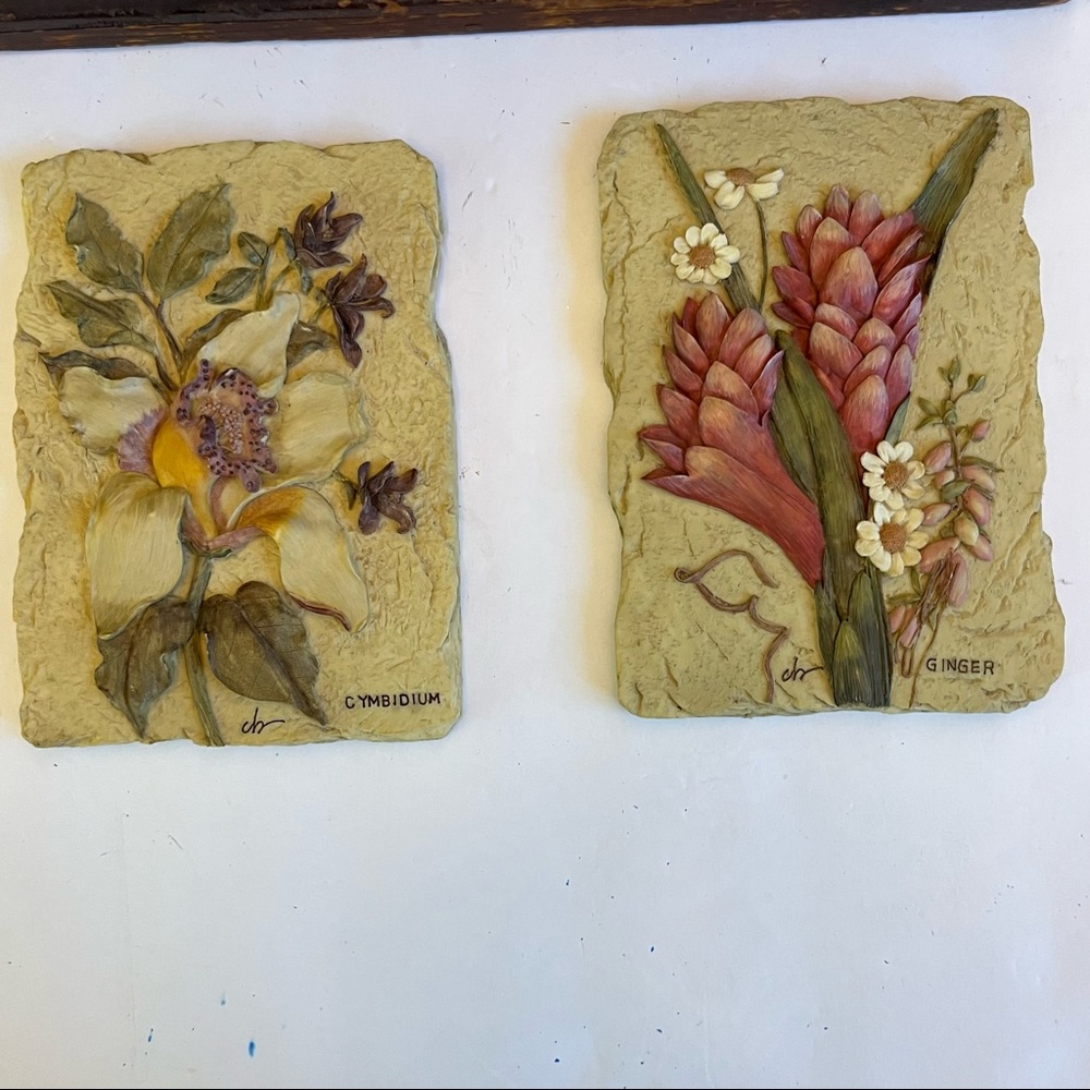 Cheri Blum Floral Textured in Relief Ceramic Tiles  Cymbidium Ginger Cottagecore